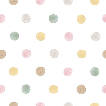 Fototapeta Watercolor seamless pattern with pastel multicolor dots. Isolated on white background. Hand drawn clipart. Perfect for card, fabric, tags, invitation, printing, wrapping.