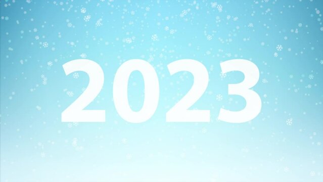 Winter Snow and 2023 text. Falling Snowflakes Animation. Snowfall 4K Video