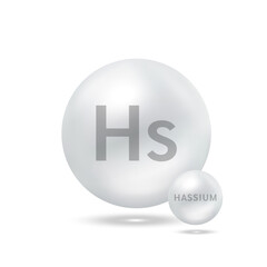 Hassium molecule models silver. Ecology and biochemistry concept. Isolated spheres on white background. 3D Vector Illustration.