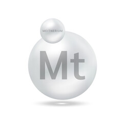 Meitnerium molecule models silver. Ecology and biochemistry concept. Isolated spheres on white background. 3D Vector Illustration.