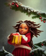 AI-generated Image Of 3D Illustration Of A Cute African-American Christmas Elf With A Gift In Her Hands
