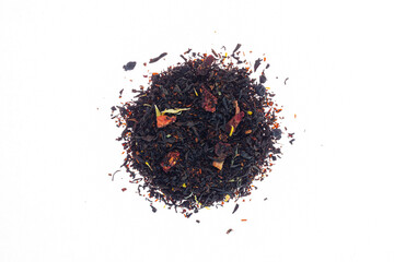 resh fermented tea made from flowers, herbs, leaves and berries on white paper background.