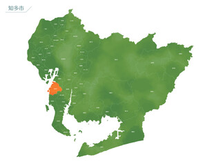 Obraz premium 水彩風の地図 知多市