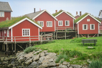 Rorbuer on the water at Reine, Moskenesøya, Lofoten Islands, Nordland, Norway
