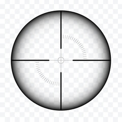 Realistic sniper or hunting rifle sight with reticle and transparent background, crosshair vector