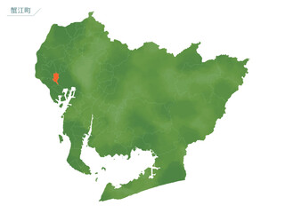 Fototapeta premium 水彩風の地図 蟹江町.