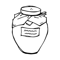 Hand drawn jar of jam or honey clipart. Healthy natural organic product doodle.