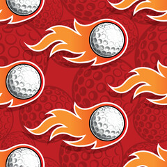 Golf balls in burning fire flame seamless pattern vector art image. Golf balls repeating tile background wallpaper texture.