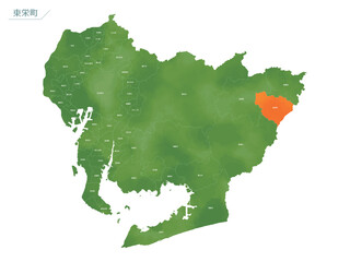 Obraz premium 水彩風の地図 東栄町