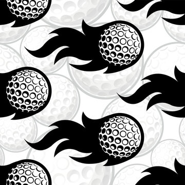 Golf wallpaper design vector image. Repeating tile background of golf balls and fire flame seamless pattern texture.
