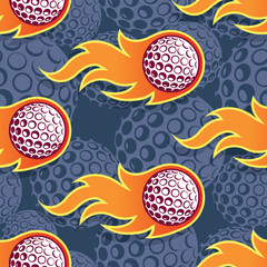 Golf ball in fire repeating background. Golf balls seamless pattern vector image wallpaper and wrapping paper design.