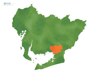 水彩風の地図　豊川市.