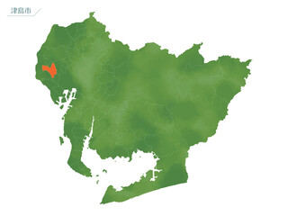 水彩風の地図　津島市.