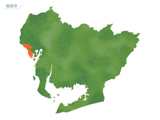 Obraz premium 水彩風の地図 弥富市
