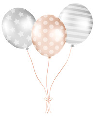 Bunch of pearl balloons in silver and gold tones. Balloons for party decorations