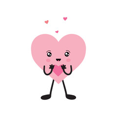 Cute heart in kawaii style. Hand drawn cartoon character.