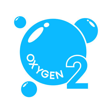 Oxygen O2 molecule blue natural gas. Ecology and biochemistry concept. Icon on white background. Vector Illustration.