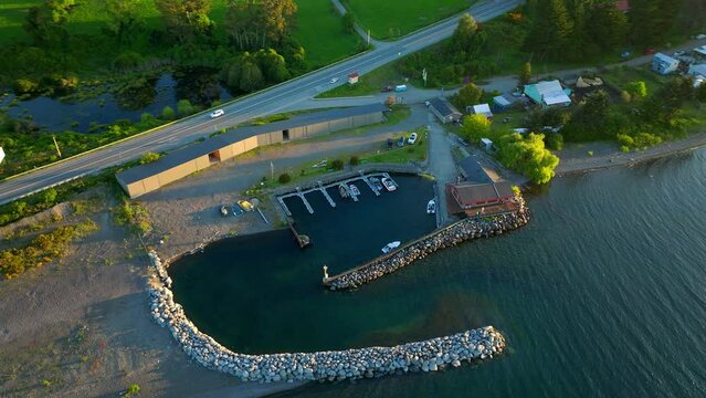 Aerial view of Llanquihue lake, Osorno volcano in Puerto Varas in Chile