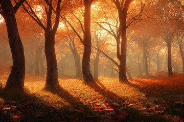 Fototapeta na wymiar Autumn landscape paint
