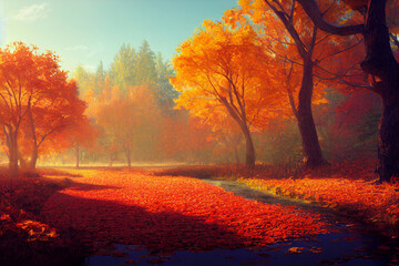 Naklejka na ściany i meble Autumn landscape paint