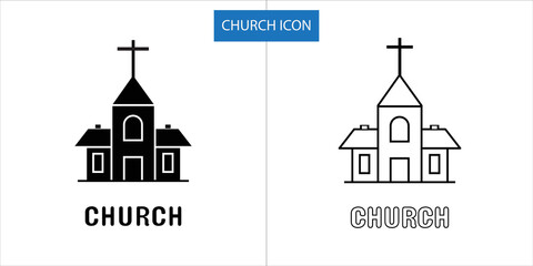 Black church icon set. Government building, flat vector
