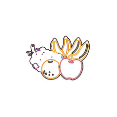Sketches of colorful fruit drawings for dining room decoration and coloring contests