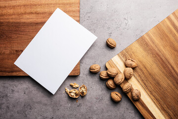 nuts wood composition white paper
