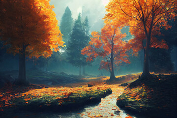 Autumn landscape paint