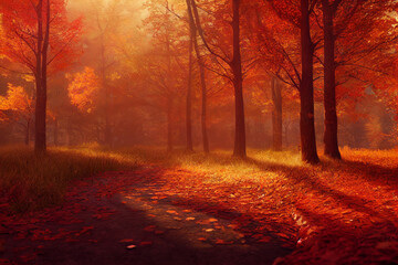 Fototapeta premium Autumn landscape paint