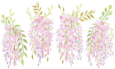 Wisteria flower, save the date invitation or greeting card. Hand drawn watercolor