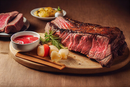 raw beef steak with rosemary generative ai illustration 01