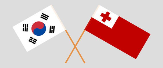 Crossed flags of South Korea and Tonga. Official colors. Correct proportion