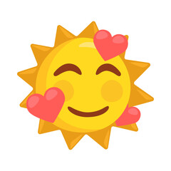 Sun with Hearts Sign Emoji Icon Illustration. Solar Vector Symbol Emoticon Design Clip Art Sign Comic Style.