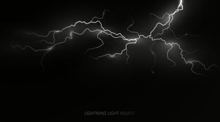 Light white isolated vector lightning png. Magic light abstract lines. Realistic natural lightning effects, Black transparent background.	
