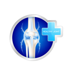 Healthy joint bone human in label aluminum with medical sign blue. logo products template design. Medical food supplement concepts. 3D Realistic Vector EPS10.
