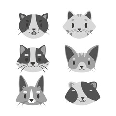 Set of head animal in black and white