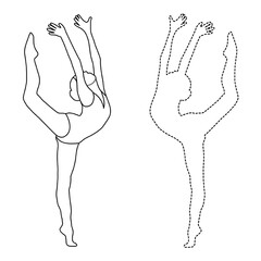 Outline figure of a gymnast in a sports pose. Gym girl silhouette sketch. Gymnastics.