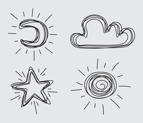 cloudy weather doodle - Vector weather icons set. Hand drawn style,vector illustration 