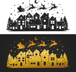Santa Claus Village silhouette vector design. Christmas Decoration, Clipart Cut File Scene.