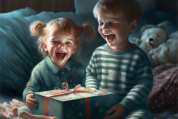 Child Opening Presents on Christmas Morning, AI Generated Illustration