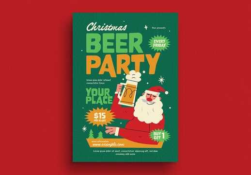 Retro Green Christmas Beer Party Event Flyer