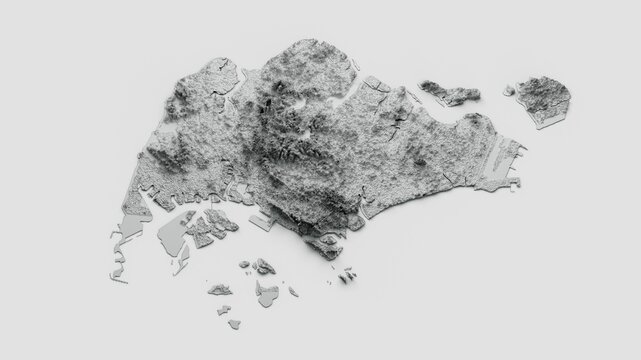 Shaded relief of Singapore isolated on a blue background