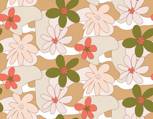 Abstract Hand Drawn Retro Florals Spring Concept Sweet Daisy Flowers Seamless Pattern Perfect for Allover Fabric Print or Wrapping Paper