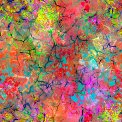 Obraz na płótnie Canvas Vivid neon abstract blurred paint seamless pattern of random mixed various geometric spots, blots and splashes