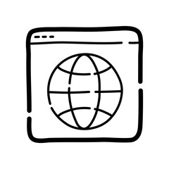 Browser with internet icon doodle icon. Hand drawn symbol. Vector illustration.