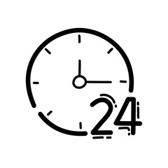 We work 24 hours a day doodle icon. Hand drawn symbol. Vector illustration.