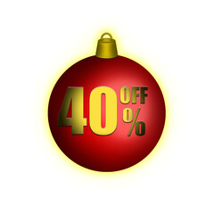 Red Christmas decoration ball for price tag 40% vector