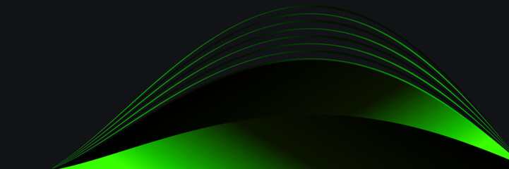 Vector Abstract shiny color green wave design element on dark background