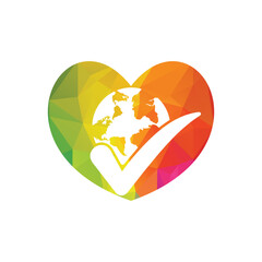 Naklejka premium Globe check vector logo design. Tick mark and globe icon design.
