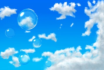 青い空と雲とシャボン玉　背景